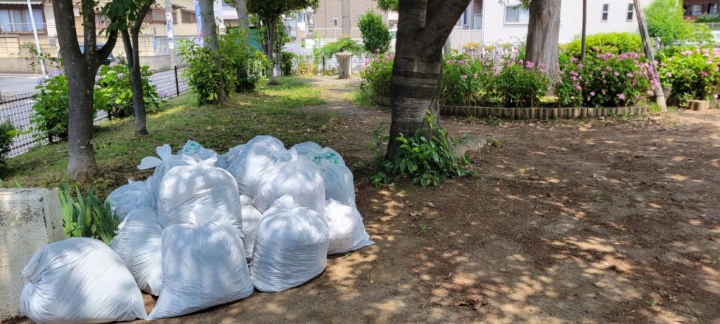 ゴミ袋が２１袋。本当に雑草が伸びてましたね